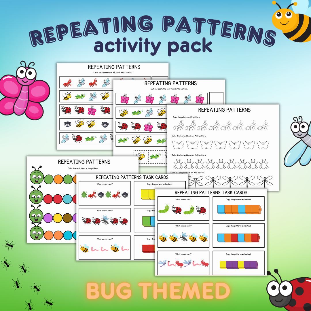 Repeating Patterns Repeating patterns bug activity pack for preschool and kindergarten with AB, ABB, AAB, and ABC pattern worksheets and hands-on activities